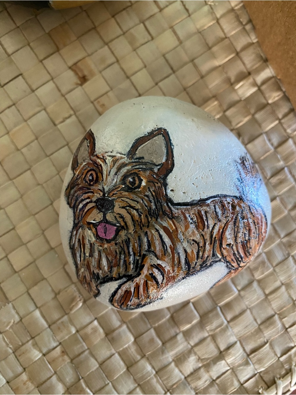 Rick Art Hand-Painted Yorker Dog o Natural Rock – Brown Terrier I